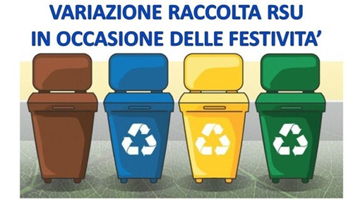 variazione del calendario per la raccolta rifiuti urbani in occasione delle festività  2025/2026